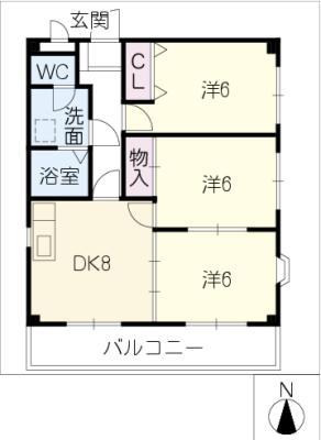 フローラ林AB(3DK/2階)の間取り写真