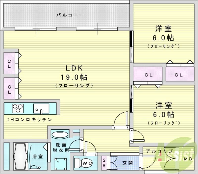 ル・グランデ新大阪南(2LDK/9階)の間取り写真