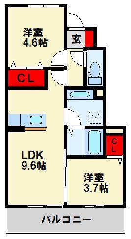 砂山みずほ(2LDK/1階)の間取り写真