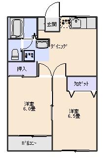 レジデンス戸森(2DK/2階)の間取り写真