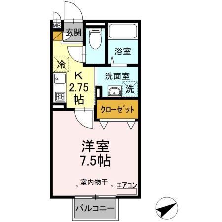 スマートF(1K/2階)の間取り写真