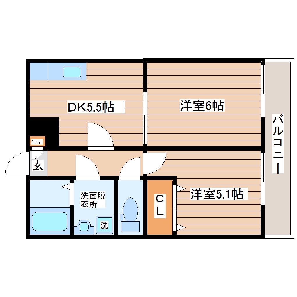 アムール デメテル(2DK/1階)の間取り写真
