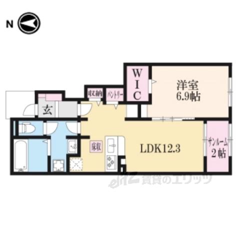 グレイス木津川 Ⅱ(1LDK/1階)の間取り写真