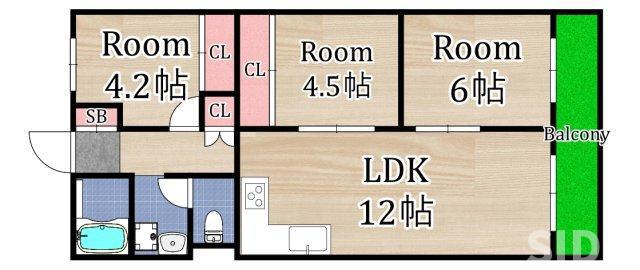 すみれ橋第1コーポ二号棟(3LDK/11階)の間取り写真