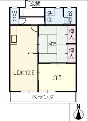 ロイヤルコーポ徳光(2LDK/2階)の間取り写真