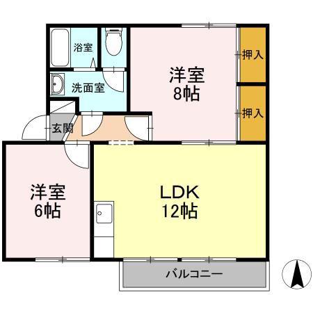 ファミールI A棟(2LDK/1階)の間取り写真