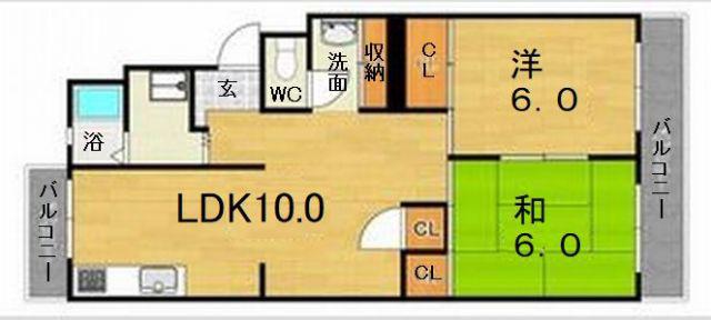 安田マンション(2LDK/3階)の間取り写真