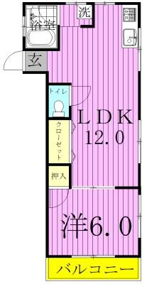 山幸ハイツ(1LDK/2階)の間取り写真