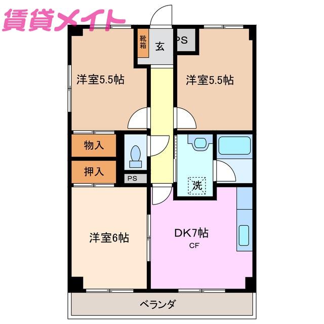 グリーンヒルズ山の手(3DK/2階)の間取り写真