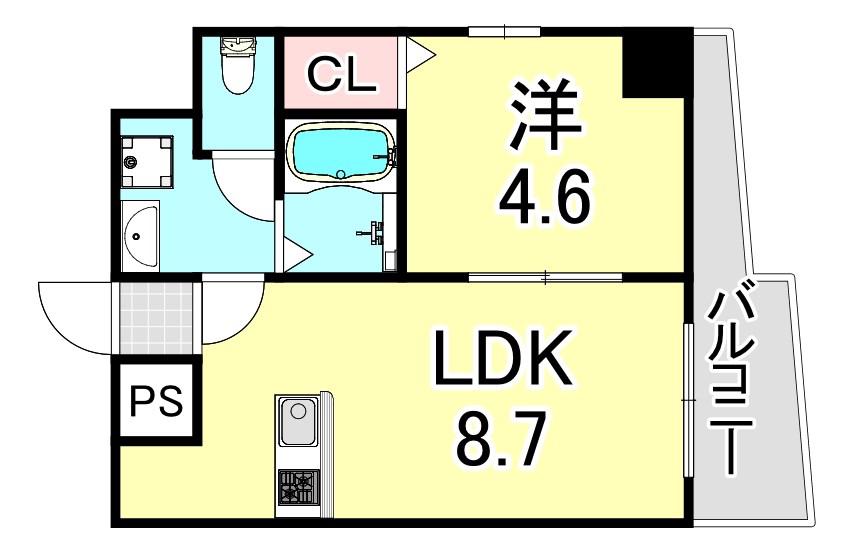 ラビン新開地マンション(1LDK/9階)の間取り写真