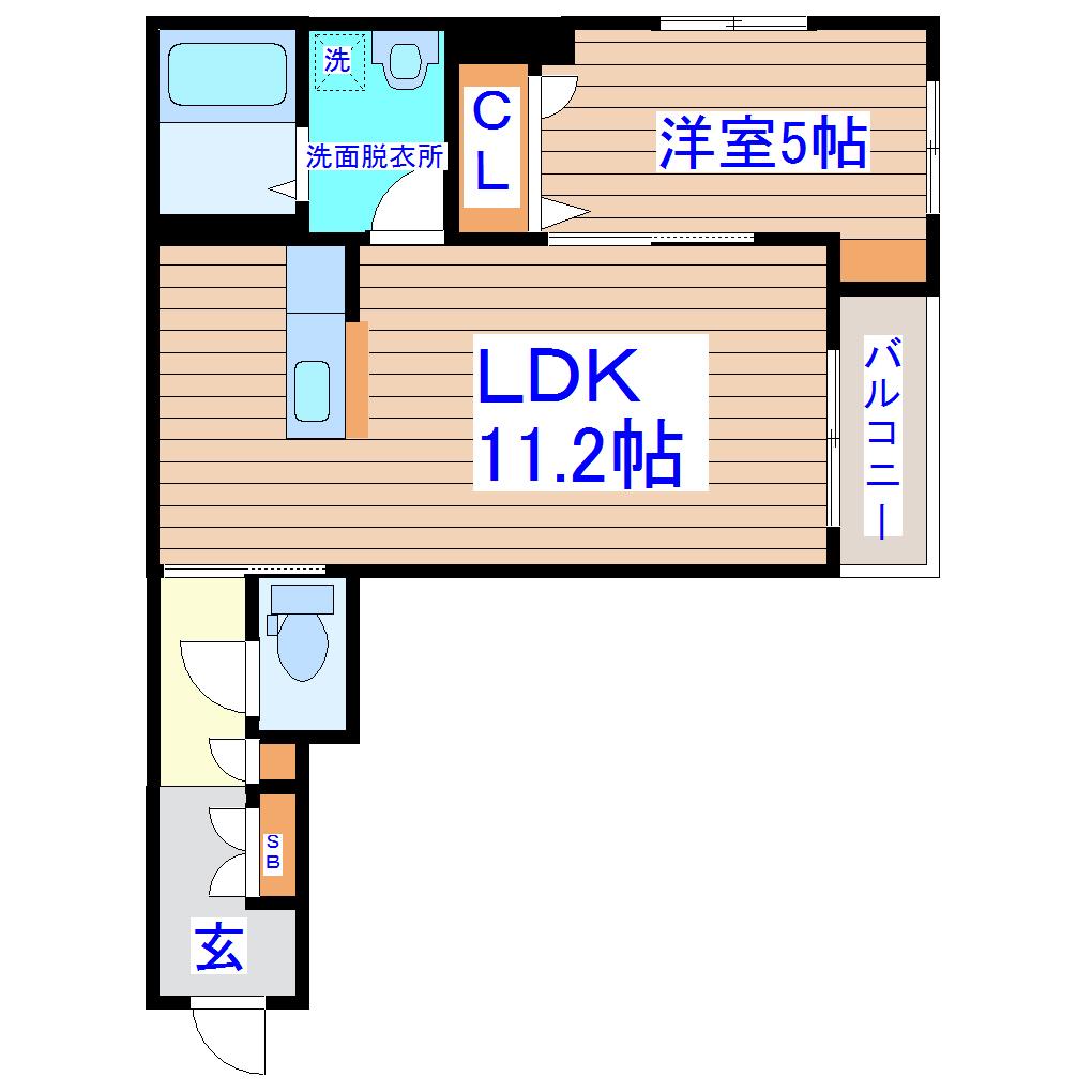 SPRING南鍛冶町I(1LDK/1階)の間取り写真
