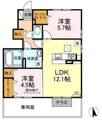 ルミエール C棟(2LDK/1階)の間取り写真
