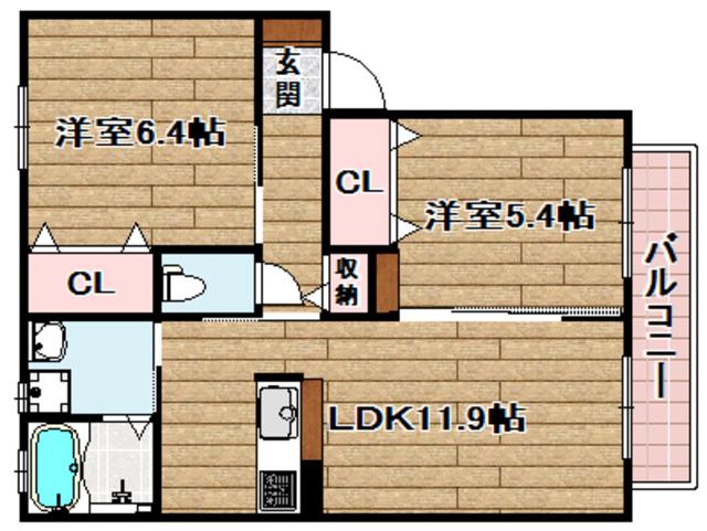 メゾンリヴィエール(2LDK/1階)の間取り写真