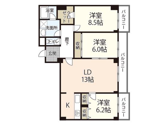 カーサ和光(3LDK/7階)の間取り写真