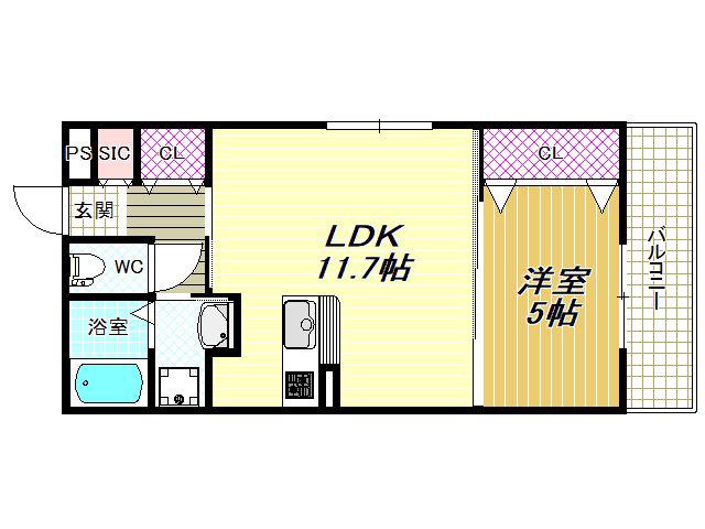 ステラウッド恵我之荘(1LDK/1階)の間取り写真
