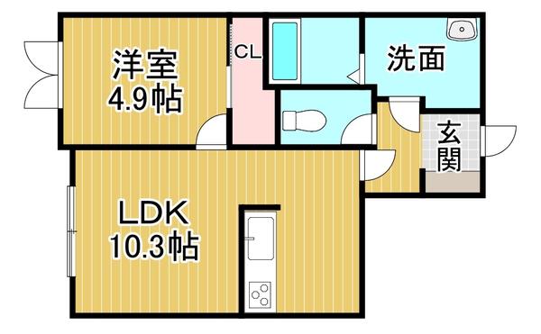 メゾン・ド・リエール(1LDK/2階)の間取り写真