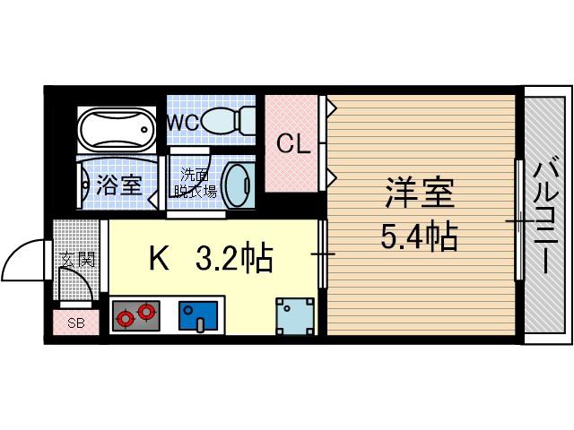 ブランドール春日(1K/2階)の間取り写真