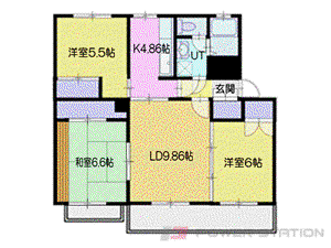 テレパレス小樽奥沢(3LDK/4階)の間取り写真