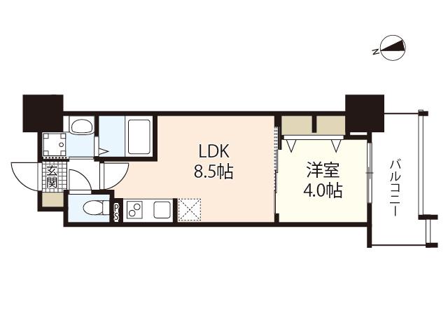 S-RESIDENCE本川町AFFORD(1LDK/11階)の間取り写真