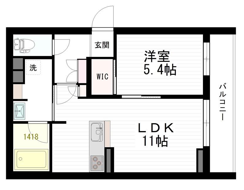 ノーブル新寺(1LDK/4階)の間取り写真