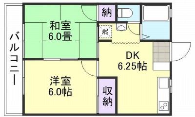 サンウッド五輪(2DK/3階)の間取り写真