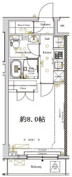ディアレイシャス東京ベイ潮見(1K/2階)の間取り写真