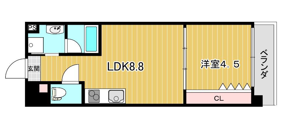 WARM天下茶屋(1LDK/5階)の間取り写真