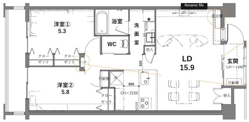 シティコート目黒(2LDK/2階)の間取り写真