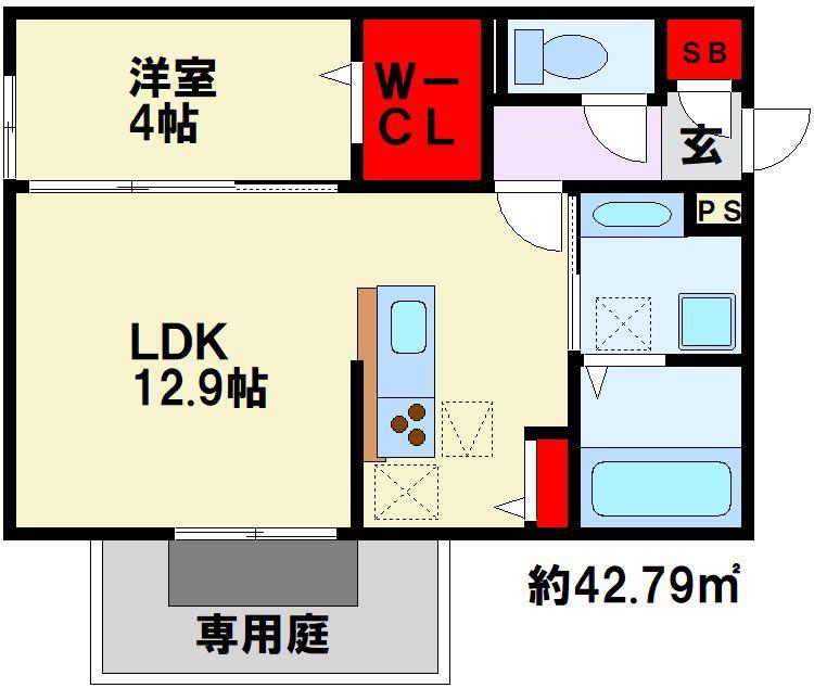 D-ROOM則松(1LDK/1階)の間取り写真