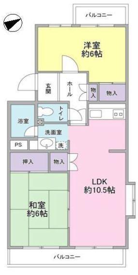リヴェールヒルズあざみ野(2LDK/2階)の間取り写真