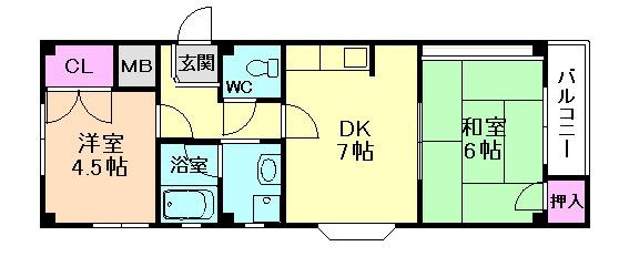 エースハイツ歌島(2DK/1階)の間取り写真