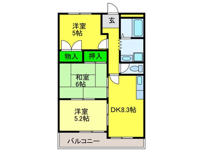 シェリール浜寺(3DK/2階)の間取り写真