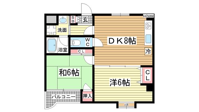 八幡西島田ハイツ(2DK/2階)の間取り写真
