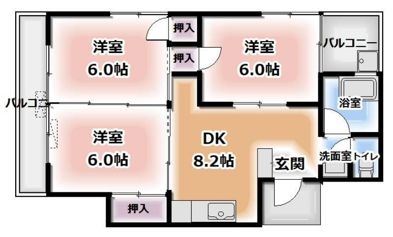 クレール北日吉(3DK/1階)の間取り写真