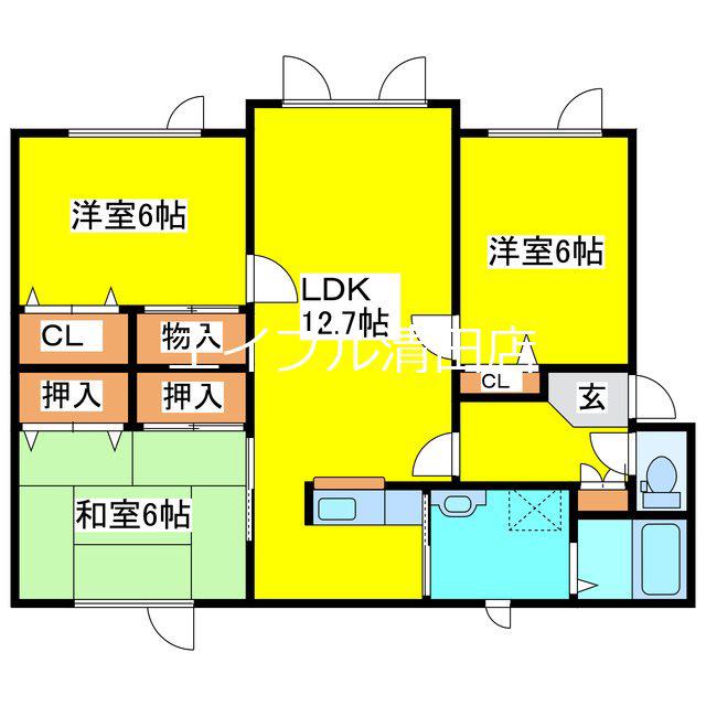 ラークリープD(3LDK/1階)の間取り写真
