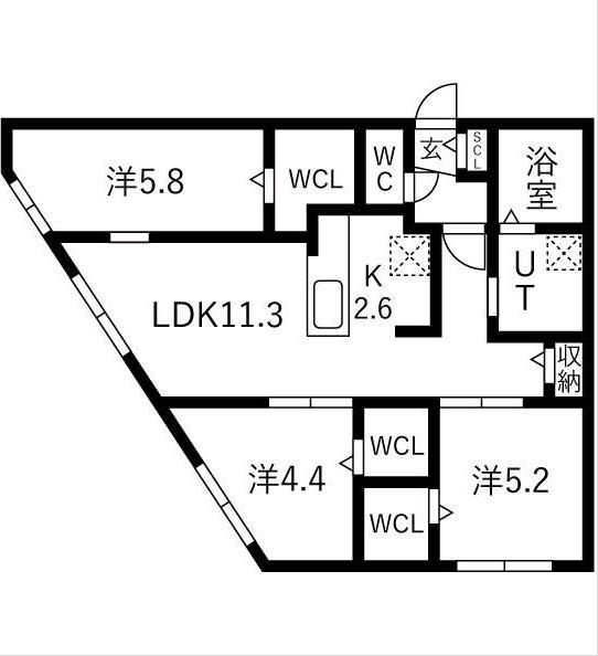 ラグランジュ円山(2SLDK/1階)の間取り写真