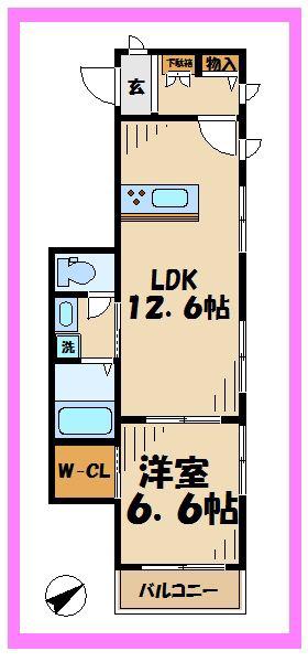 ベルジュ多摩(1LDK/2階)の間取り写真