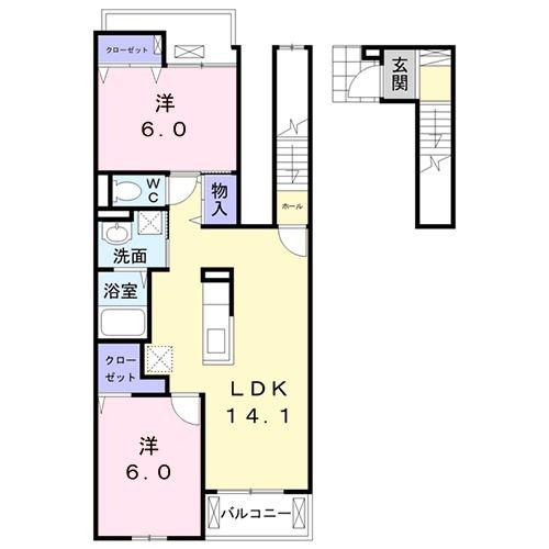 ラフォーレ古ヶ崎(2LDK/2階)の間取り写真