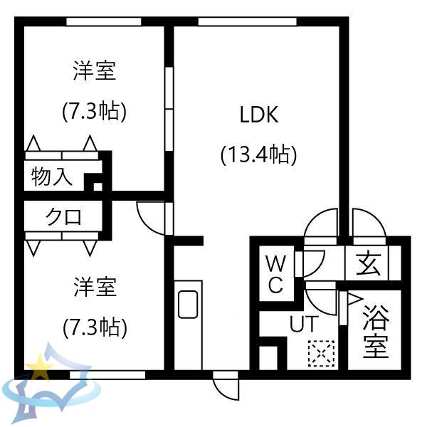 ネビオス伏見(2LDK/2階)の間取り写真