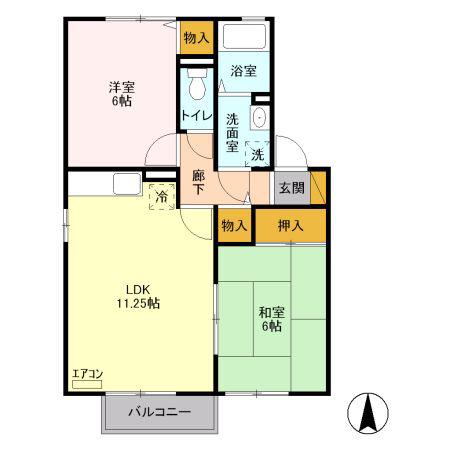 ウインドワードコートB棟(2LDK/1階)の間取り写真