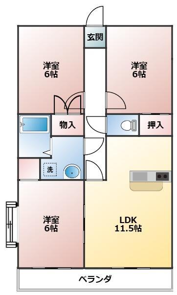 クレセント三ツ木(3LDK/1階)の間取り写真