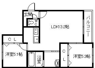 ライトベル -4条通-(2LDK/3階)の間取り写真