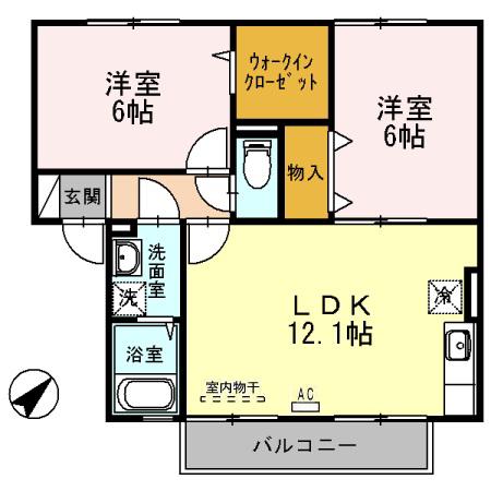 ウィルモア原口B(2LDK/1階)の間取り写真