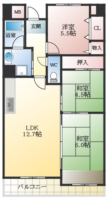 シャト-アルベ-ル(3LDK/2階)の間取り写真