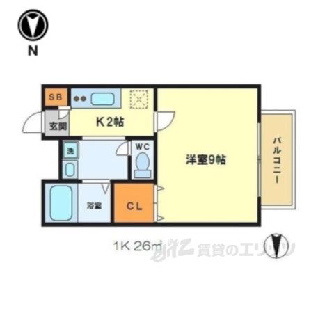 AMOUR一乗寺1棟(1K/1階)の間取り写真
