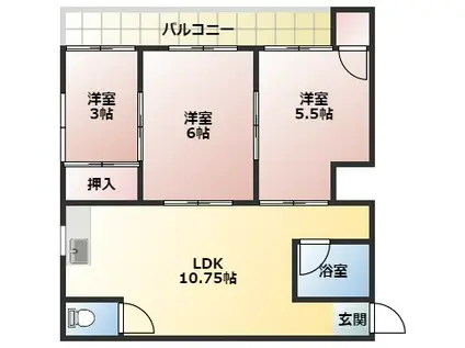 ピュアスモト D棟(3LDK/4階)の間取り写真