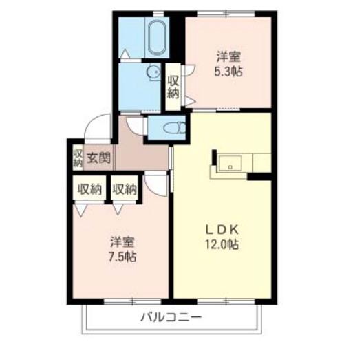 パラシオンA(2LDK/1階)の間取り写真