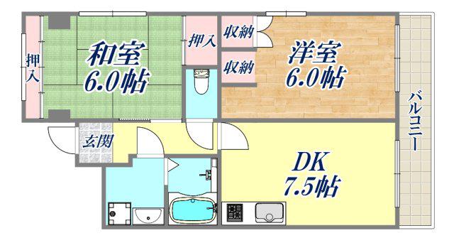 ジェンティール甲東(2DK/1階)の間取り写真