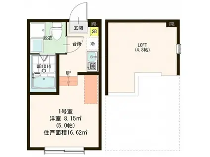 ハーモニーテラス竹の塚VI(ワンルーム/1階)の間取り写真