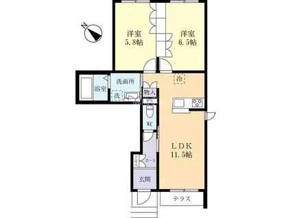 サンボナール(2LDK/1階)の間取り写真